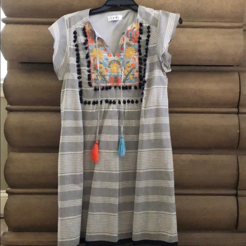 THML bib-front tunic dress with tassels, XS